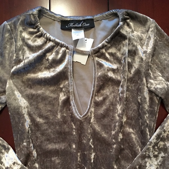 💕NWT Champagne Taupe Velvet Bodysuit - Picture 2 of 3